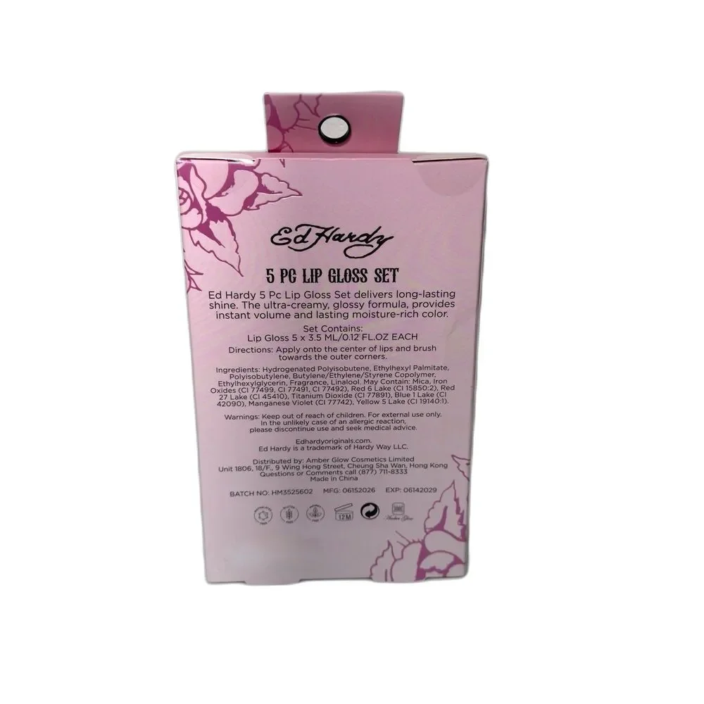 Ed Hardy 5 Pc Long Lasting Shine Cream Lip Gloss Set 0.12 fl oz each NEW